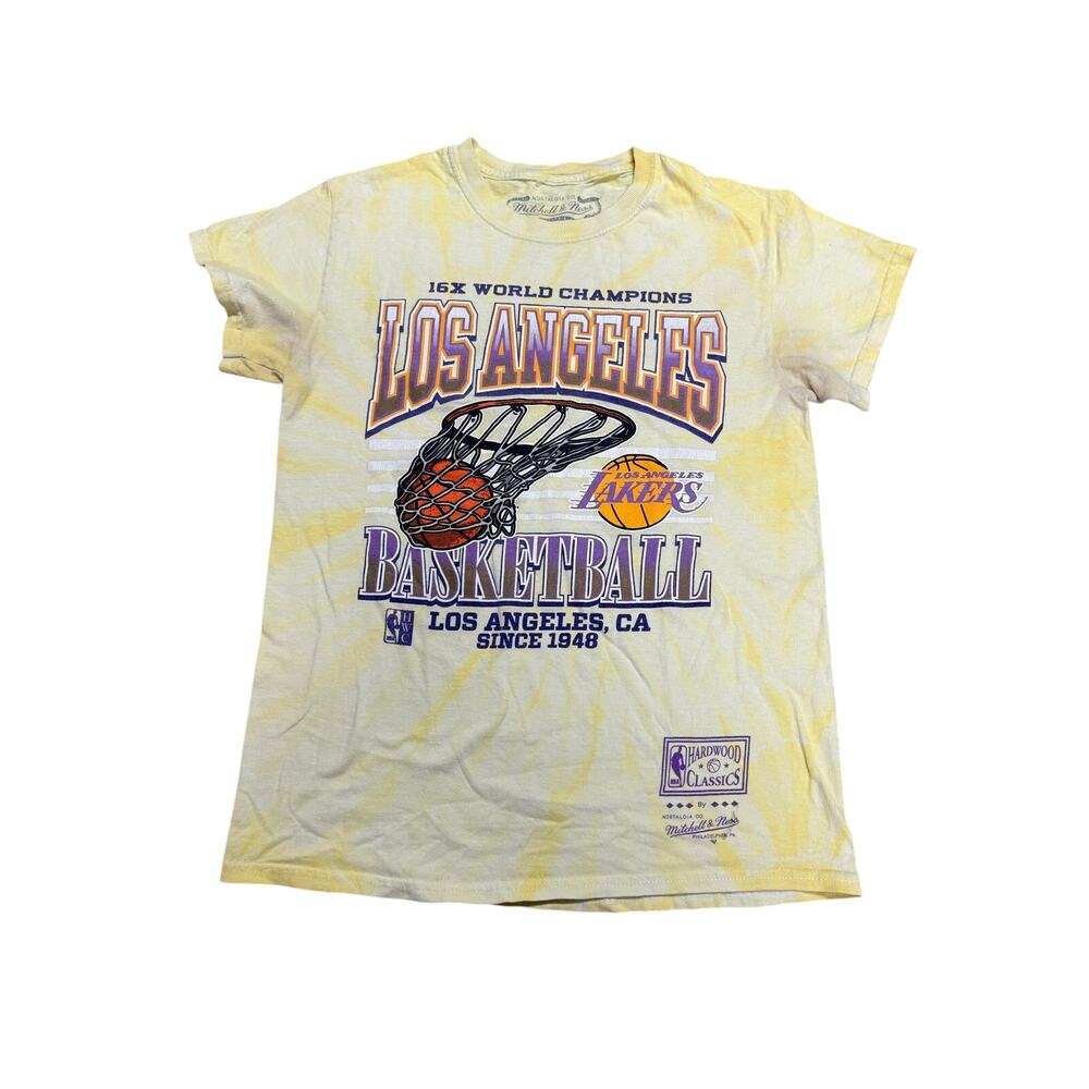 Mitchell & Ness LA Lakers Hardwood Classics Tee Yellow Tie Dye Small NBA Graphic